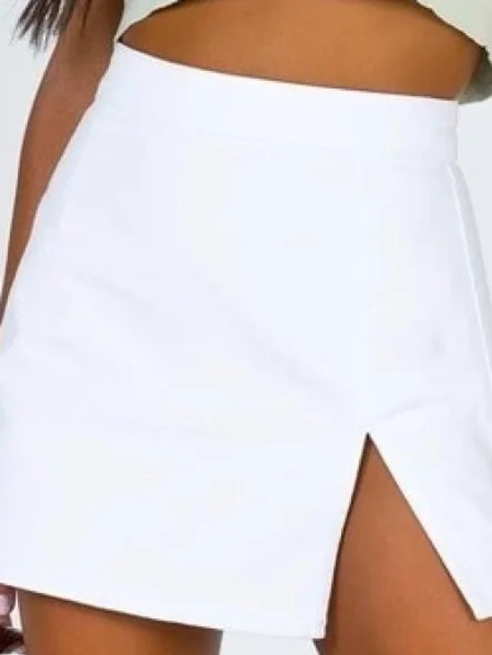 Lioness White Denim Mini Skirt with Front Notch